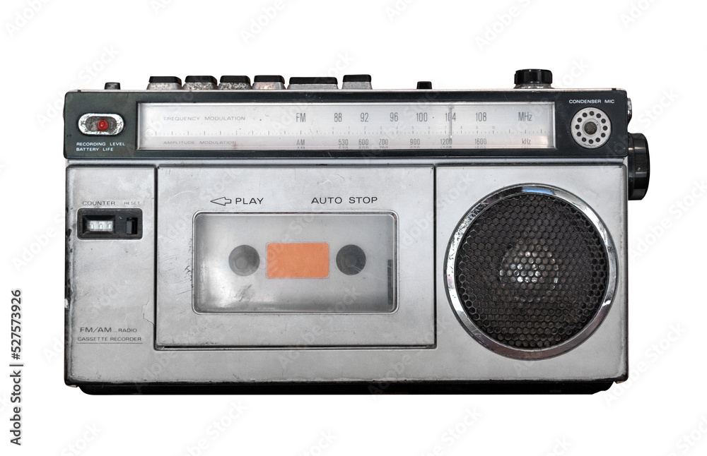 Vintage cassette player - Old radio receiver isolate for object. retro technology