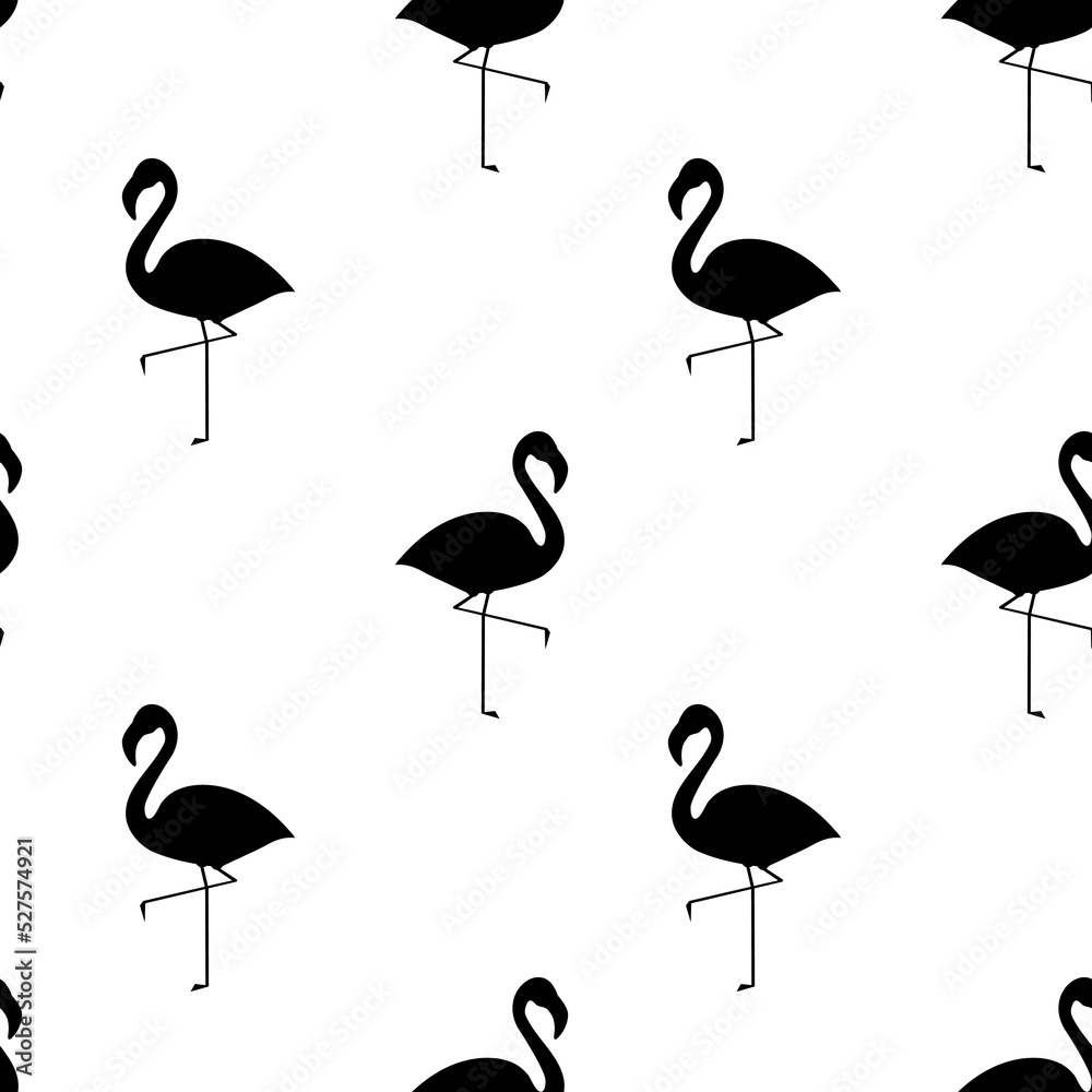 Obraz premium Flamingo seamless pattern. Bird silhouette tropic texture. Vector illustration.