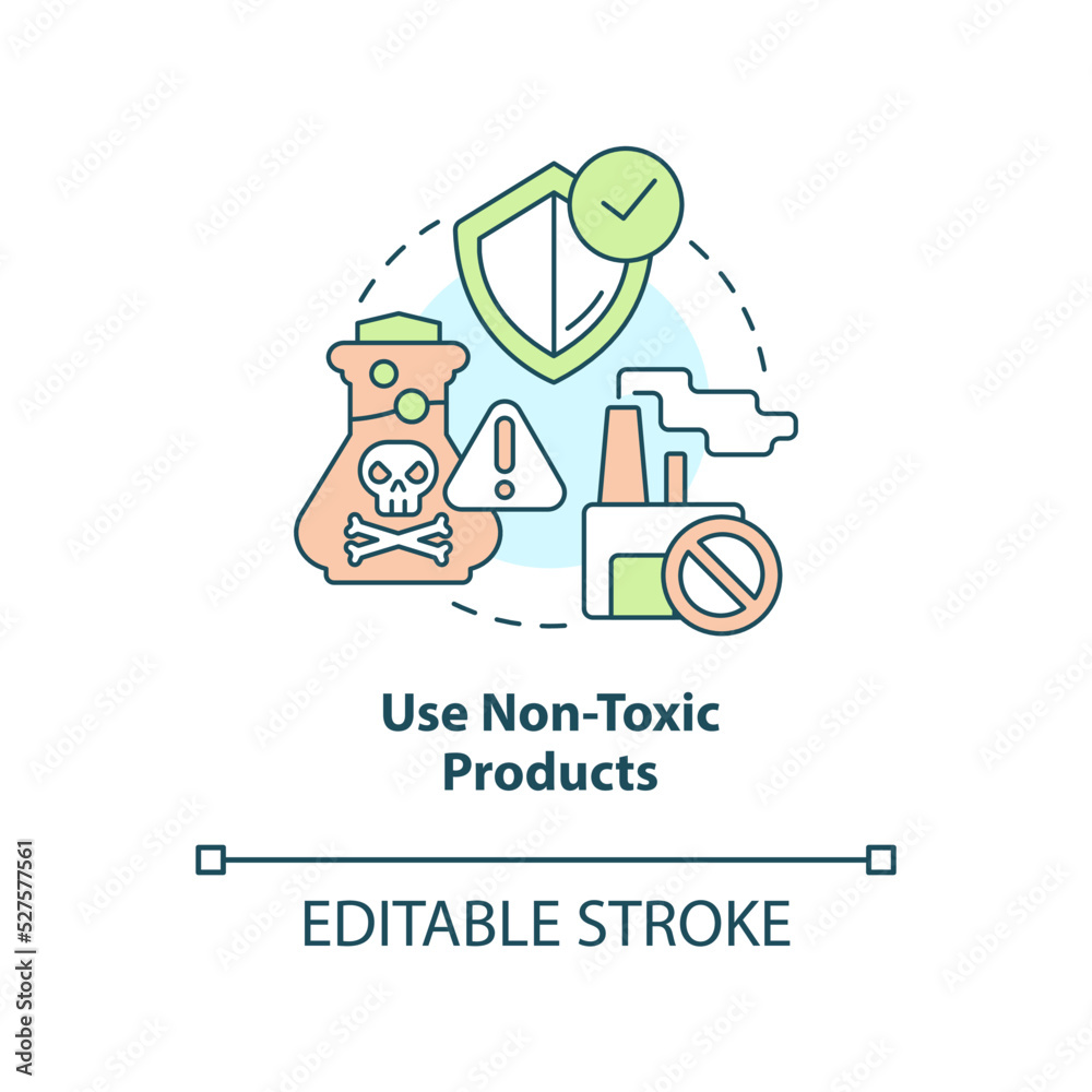 Use non-toxic products concept icon. Zero waste business abstract idea thin line illustration. Environment protection. Isolated outline drawing. Editable stroke. Arial, Myriad Pro-Bold fonts used Use non-toxic products concept icon. Zero waste business abstract idea thin line illustration. Environment protection. Isolated outline drawing. Editable stroke. Arial, Myriad Pro-Bold fonts used