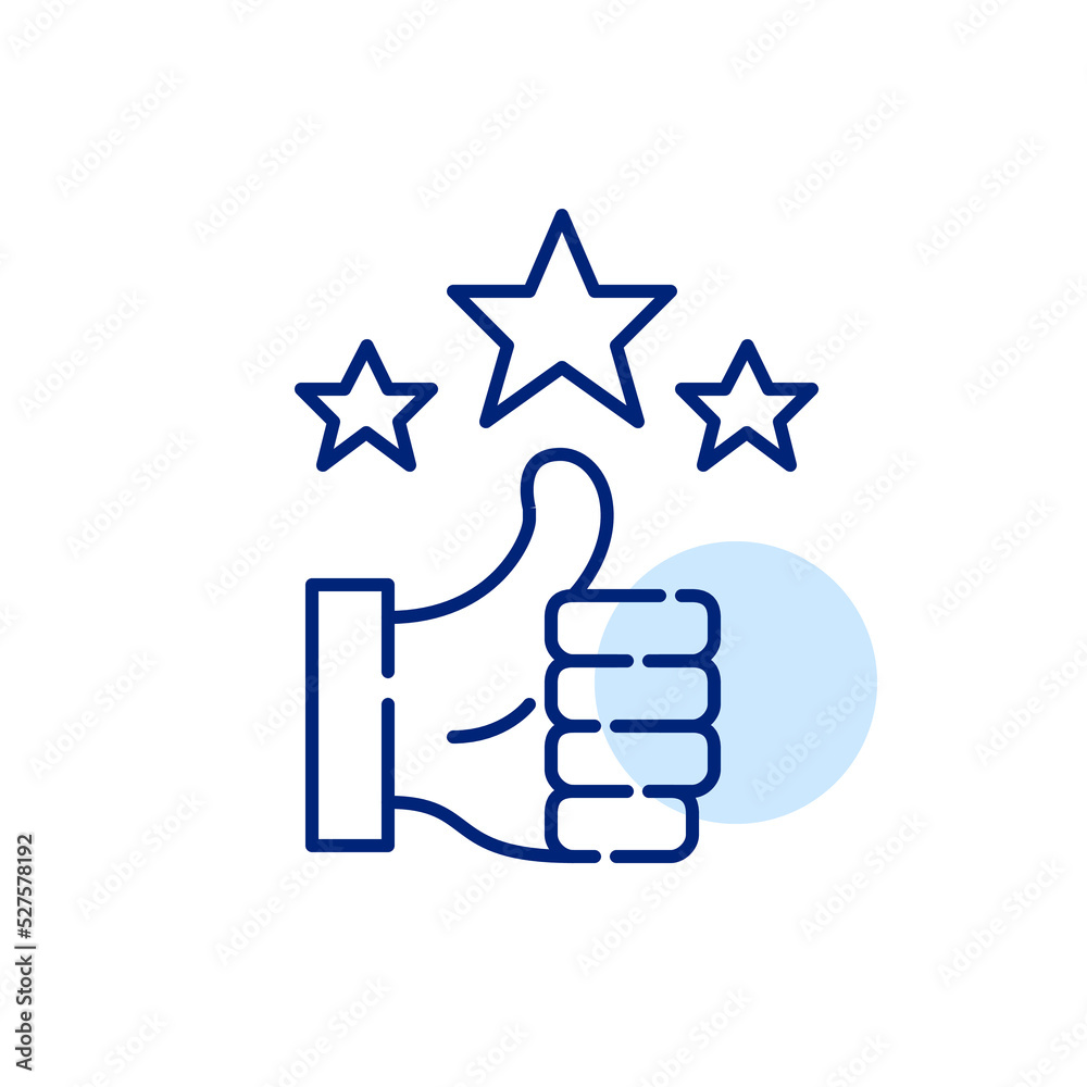 Thumbs up with stars. User approval rating. Pixel perfect, editable stroke line art icon Thumbs up with stars. User approval rating. Pixel perfect, editable stroke line art icon