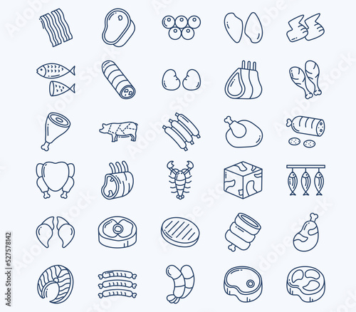 Meat and non veg icon set, slice of meat, animal meat vector