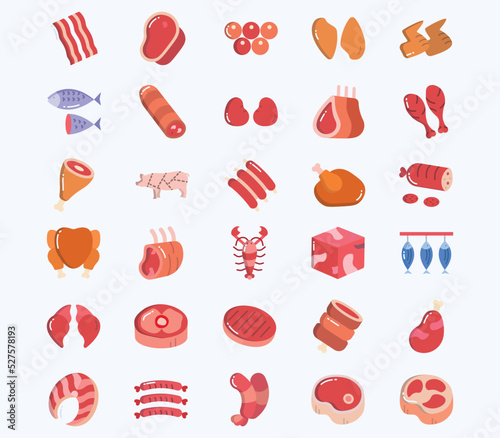 Meat and non veg icon set, slice of meat, animal meat vector