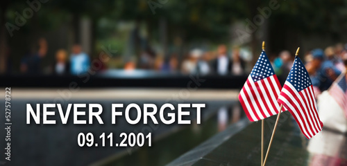 Fotografiet Ground Zero. Patriot Day. Flags in New York City