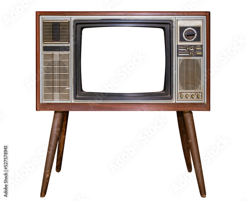 Vintage tv - antique wooden box television isolated object. retro technology