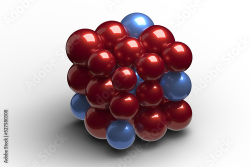 Group of glossy red and blue balls on transparent background with shadow