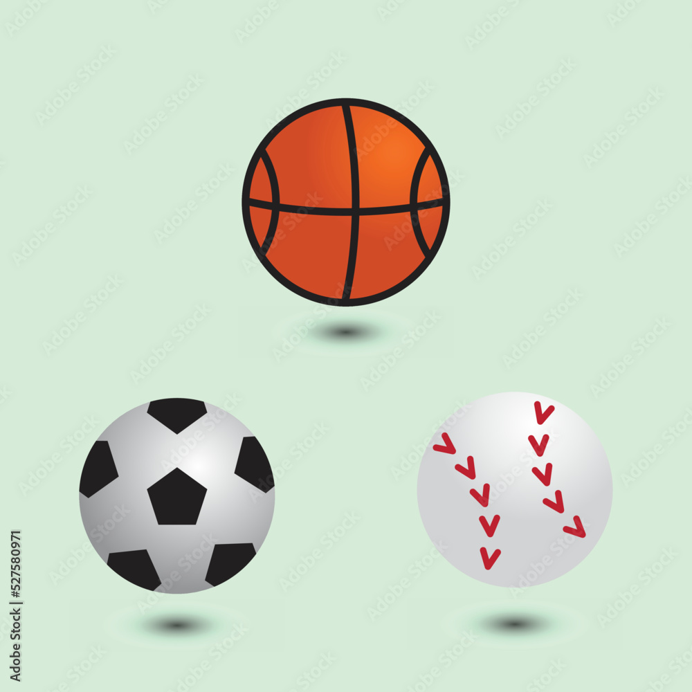 various kinds of balls for soccer, basketball, baseball