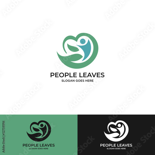 Organic - vector logo template concept illustration. Green leaves sign. Abstract human character sign. Nature ecology symbol. Design element.