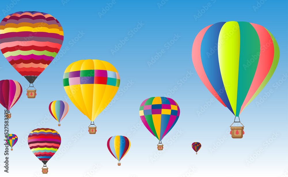 Obraz premium colorful hot air balloons flying in the sky. vector background