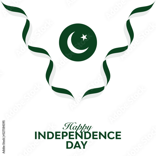 Pakistan independence day flag ribbon post layout design vector illustration green white moon star freedom