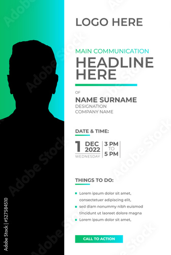 graphic design invitation mailer layout placeholder with photo date headline corporate business