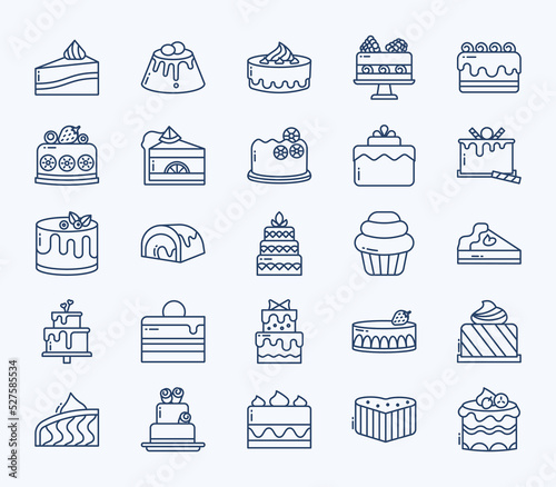 Pastries and cake icon set