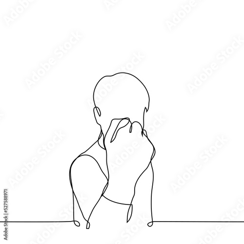 man shakes fist at viewer - one line drawing vector