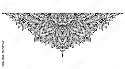 Circular pattern in form of mandala with flower for Henna, Mehndi, tattoo, decoration. Decorative ornament in ethnic oriental style. Outline doodle hand draw vector illustration.