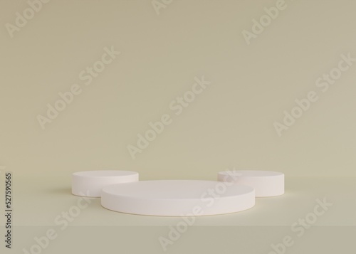 Minimalist white cylinder podium pedestal product display on green pastel background 3d rendering