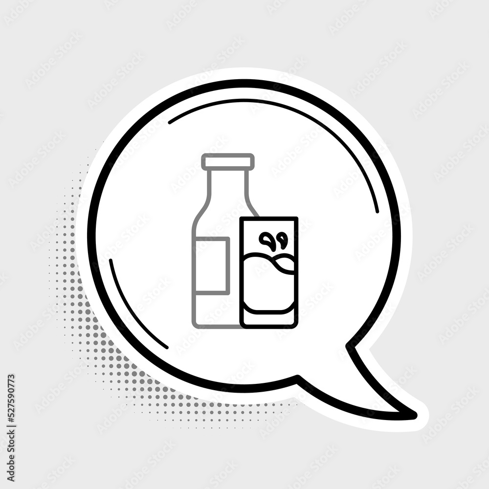 Line Closed glass bottle with milk and glass icon isolated on grey background. Colorful outline concept. Vector Line Closed glass bottle with milk and glass icon isolated on grey background. Colorful outline concept. Vector