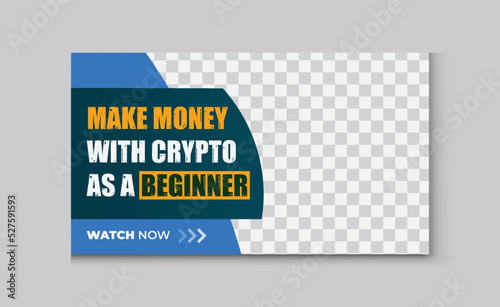 Online business youtube thumbnail design, make money with investment  vector creative template	