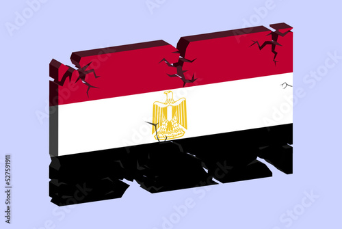 Egypt flag on 3D cracked wall vector, fracture pattern, country flag with cracked texture, issues concept