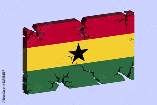Ghana flag on 3D cracked wall vector, fracture pattern, country flag with cracked texture, issues concept