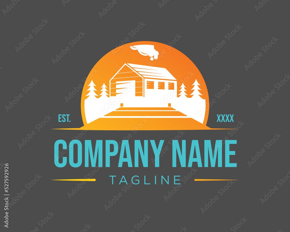 Naklejka premium Cabin in the wood. Adventure and camp simple logo