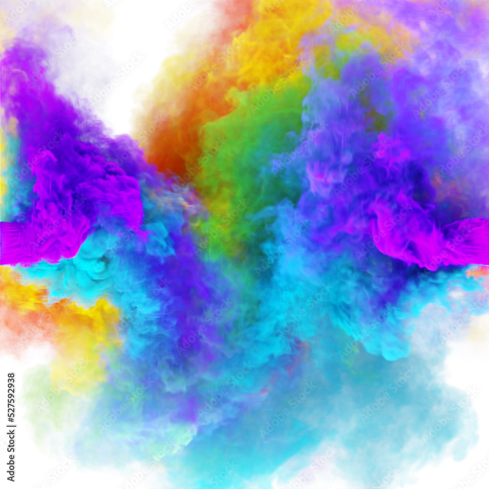 Magic multicolor smoke rainbow clouds with violet puffs