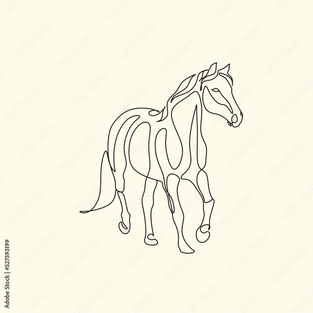 Continuous line drawing of horse. Single line art animal horse vector illustration