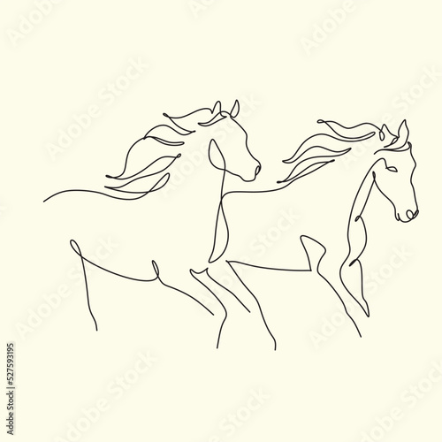 Continuous line drawing of horse. Single line art animal horse vector illustration