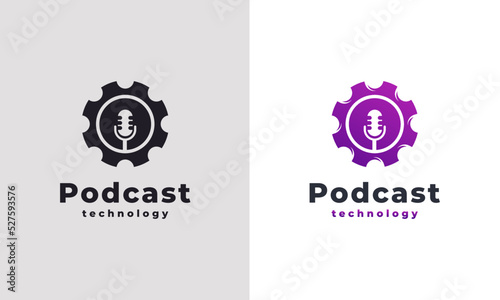 Simple Gear Podcast Logo Design Template Element