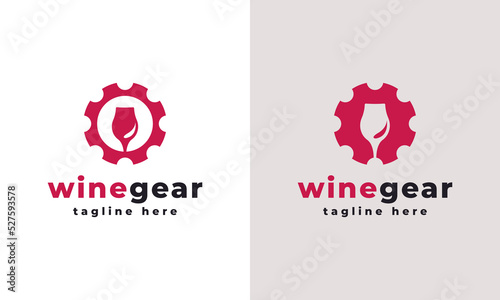 Wine Glass Gear Industry Logo Combination Icon Design Template