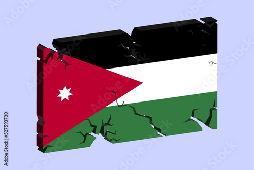 Jordan flag on 3D cracked wall vector, fracture pattern, country flag with cracked texture, issues concept