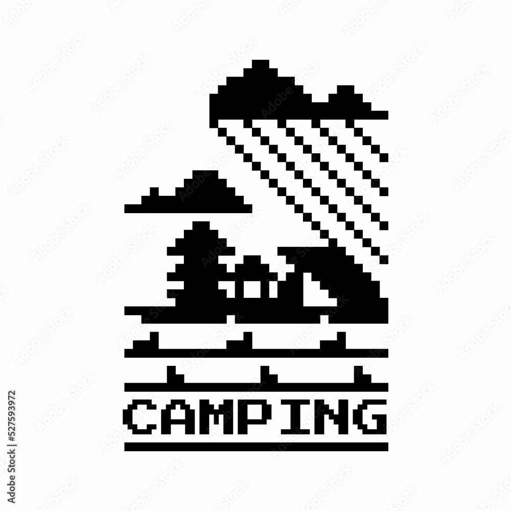 Obraz premium a camping silhouette pixel vector design in the forest that can be used as a t-shirt design