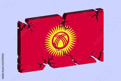 Kyrgyzstan flag on 3D cracked wall vector, fracture pattern, country flag with cracked texture, issues concept