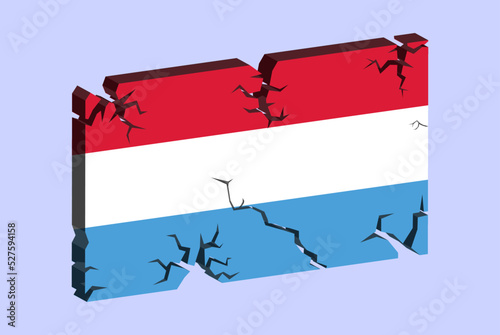 Luxembourg flag on 3D cracked wall vector, fracture pattern, country flag with cracked texture, issues concept photo