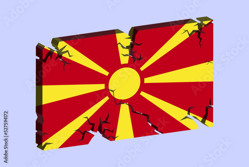 Macedonia flag on 3D cracked wall vector, fracture pattern, country flag with cracked texture, issues concept photo