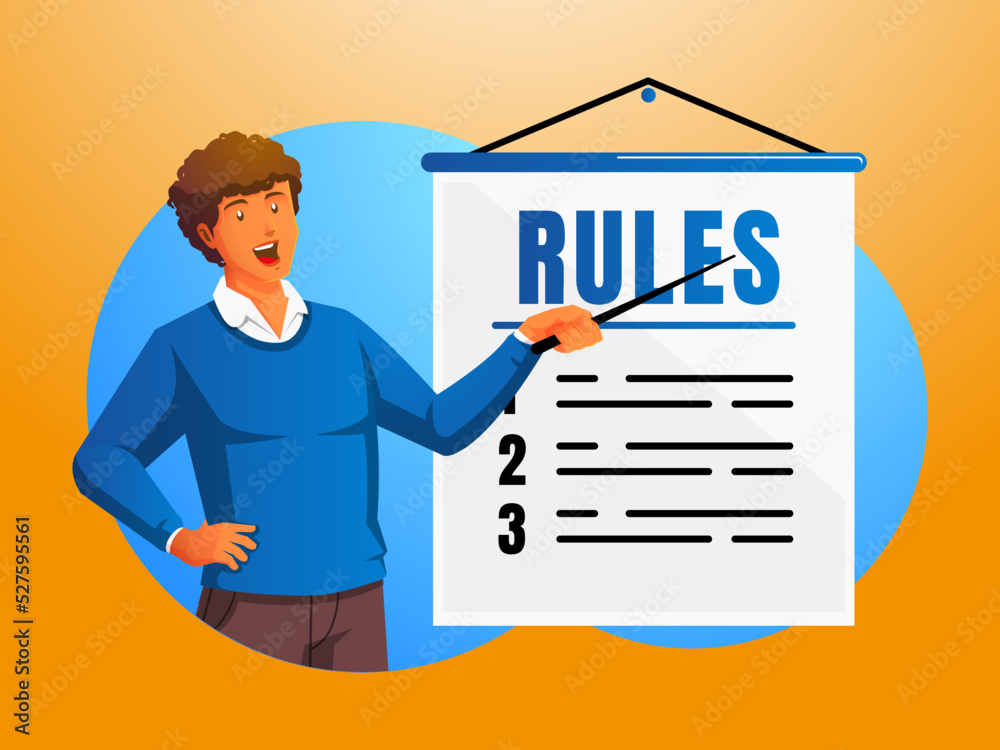 a man explains a list of rule guidelines a man explains a list of rule guidelines