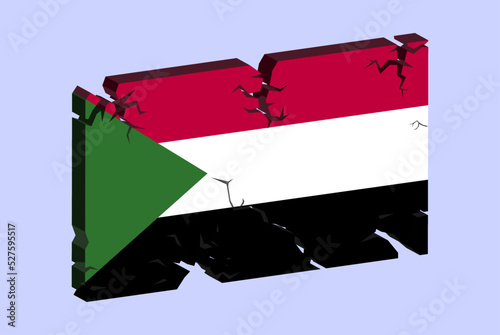 Sudan flag on 3D cracked wall vector, fracture pattern, country flag with cracked texture, issues concept photo