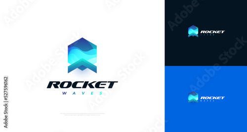Modern Blue Rocket Logo with Ocean Inside. Suitable for Business, Environment, and Technology Logo