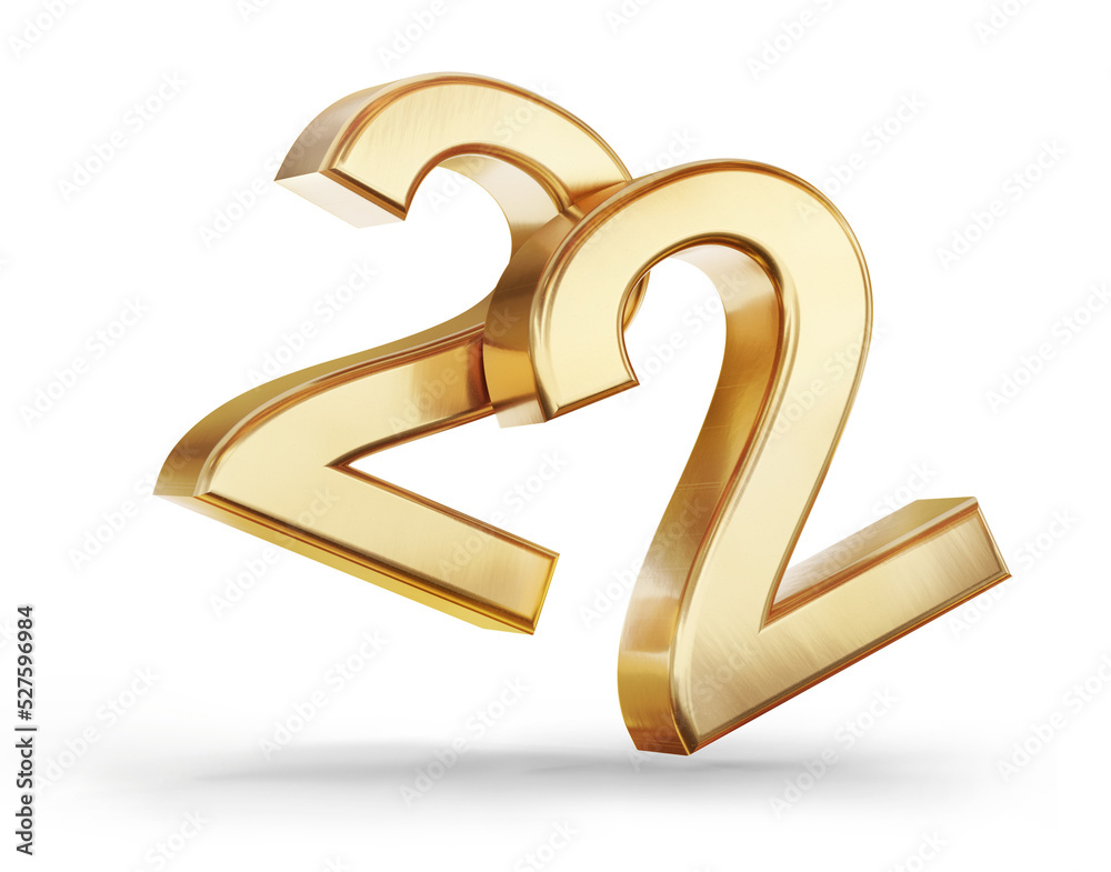 twenty-two golden bold number 3d-illustration twenty-two golden bold number 3d-illustration