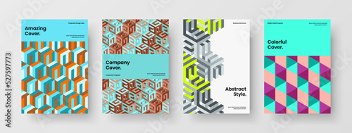 Original geometric hexagons banner concept set. Fresh flyer A4 design vector illustration composition.