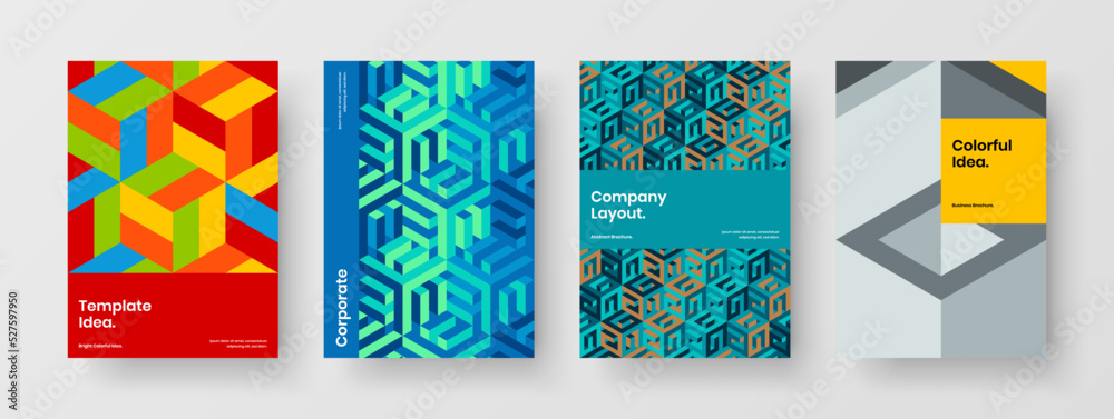Bright geometric shapes company cover concept collection. Multicolored postcard A4 vector design layout bundle. Bright geometric shapes company cover concept collection. Multicolored postcard A4 vector design layout bundle.