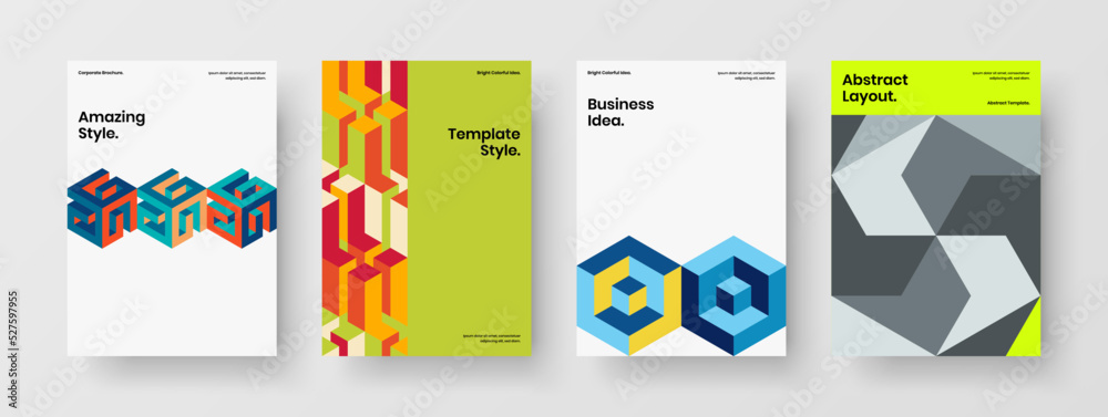 Premium annual report design vector template composition. Modern geometric pattern corporate brochure concept collection.