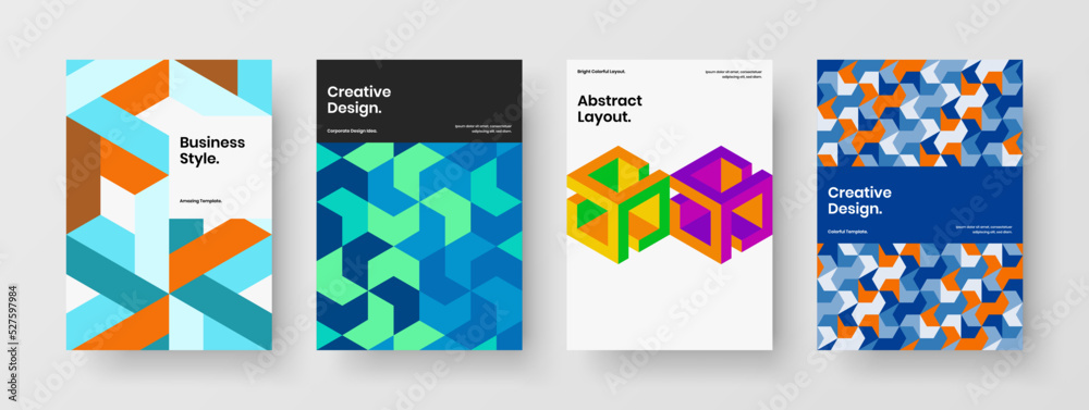 Isolated cover design vector illustration set. Modern mosaic tiles annual report template bundle.