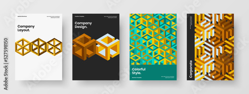 Modern company cover A4 design vector concept bundle. Fresh geometric shapes corporate identity illustration composition.