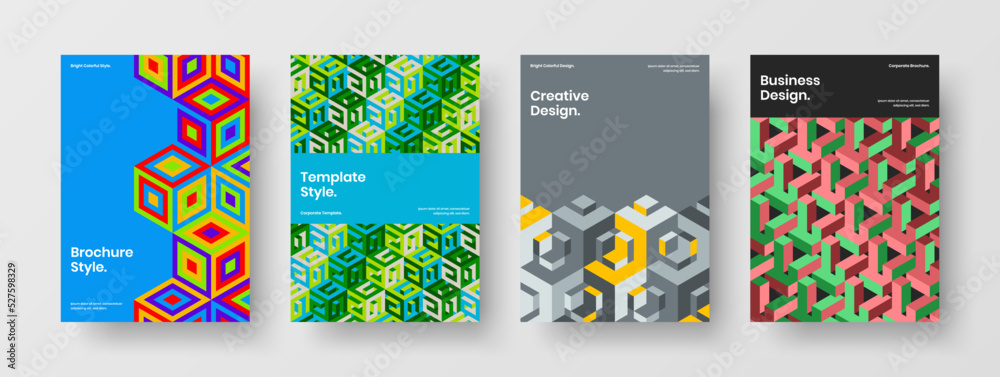 Creative geometric hexagons placard concept set. Premium banner A4 design vector illustration bundle.