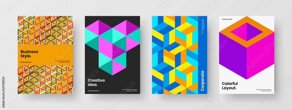 Original postcard A4 design vector concept composition. Fresh mosaic tiles corporate brochure illustration set.