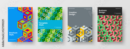 Creative geometric hexagons placard concept set. Premium banner A4 design vector illustration bundle.