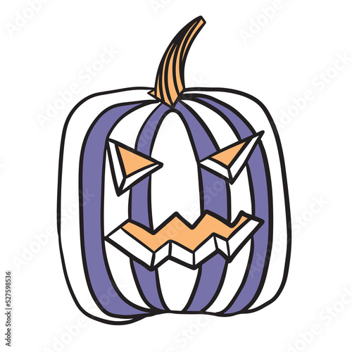 Vector Halloween pumpkin in cartoon style. Simple isolated vector print