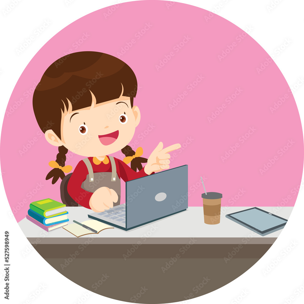 Back to school, happy Pupils children learning computer reading books concept Back to school, happy Pupils children learning computer reading books concept