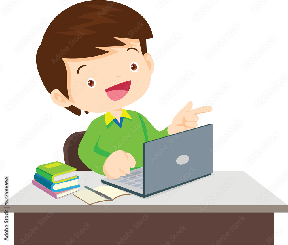 Back to school, happy Pupils children learning computer reading books concept Back to school, happy Pupils children learning computer reading books concept