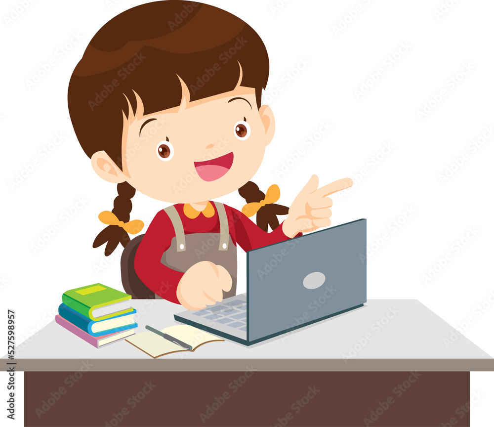 Back to school, happy Pupils children learning computer reading books concept