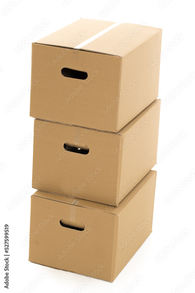 Empty and closed boxes on the white background